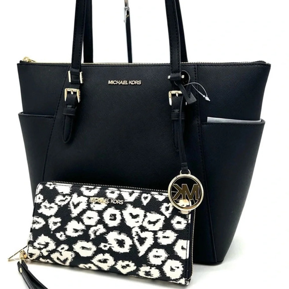 Michael Kors Large Charlotte Tote Bag & Large
Continental Wallet Wristlet Black - Picture 1 of 15